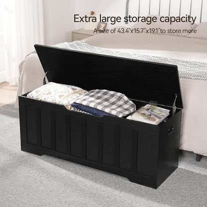 VANKILEY 47.2" Storage Chest Extra Large,Storage Trunk with 2 Safety Hinges,Wooden Storage Bench,Shoe Bench,47.2x15.7x19.1 Inch,Easy Assembly,Storage Bench for Bedroom,Living Room,entryway(Black).