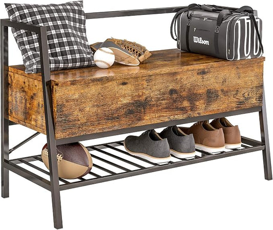 IRONCK Storage Bench, Industrial Shoe Rack Bench with Storage Box, Holds Up to 240 LB Shoe Organizer for Entryway, Bedroom, Closet & Hallway, Entryway Bathroom