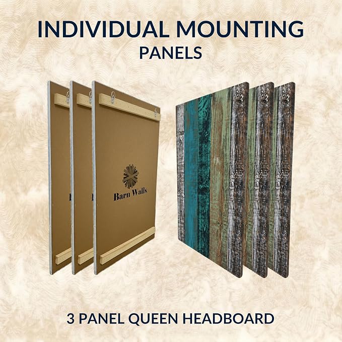 Barn Walls Wood Plank Headboard - Queen Size Urban Industrial Wall Mounted, Linear Color Overlay White Mint Turquoise & Pale Green on Black Barrel Deep Stain, Real Wood Accent