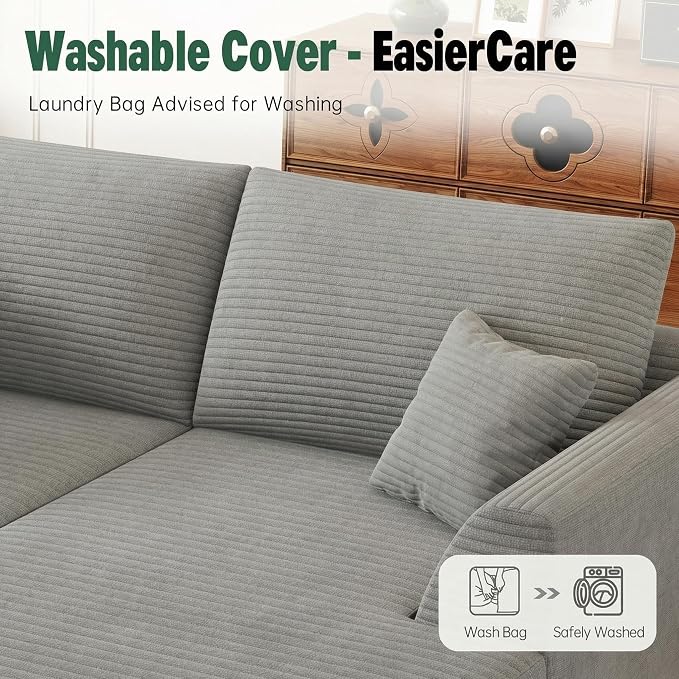 106" Modular Sectional Sofa with Deep Seat, L-Shaped Corduroy Couch with Reversible Chaise, 3-Piece Set for Living Room Bedroom Apartment, No Assembly Required | Modular Design