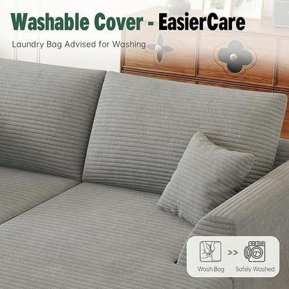 106" Modular Sectional Sofa with Deep Seat, L-Shaped Corduroy Couch with Reversible Chaise, 3-Piece Set for Living Room Bedroom Apartment, No Assembly Required | Modular Design