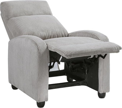 Lexicon Corduroy Pushback Recliner Chair Armchair Push Back Recliner, Solid Wood Frame and Metal Base, Easy Assembly Small Soft Single Sofa Accent Chair for Living Room/Office/Apartment, Light Grey