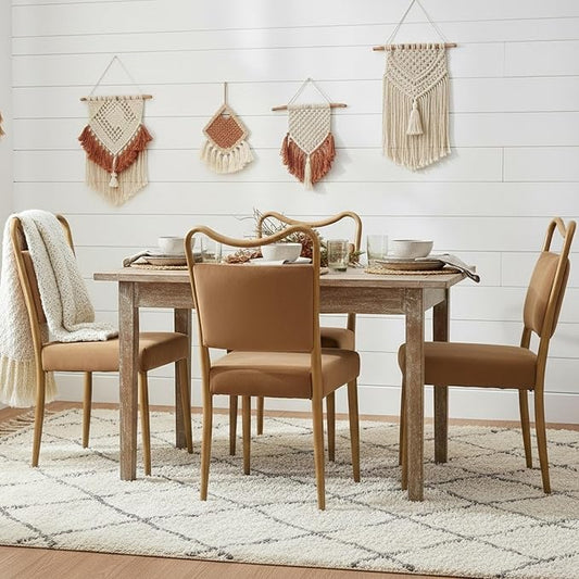 Velvet Dining Chairs Set of 4, Upholstered Dining Chairs with Wood Grained Metal Frame, Mid Century Modern Velvet Chairs for Dining Room, Kitchen and Restaurant,Velvet Brown