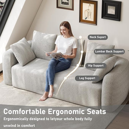 Curved Modern Couch Sofa,Boneless Couch， Modern 3 Seater Cloud Couch,Deep Seat