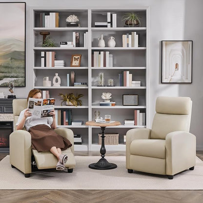 Topeakmart Fabric Recliner Sofa Push Back Recliner Chair Adjustable Modern Single Reclining Chair Upholstered Sofa with Pocket Spring Living Room Bedroom Home Theater Beige