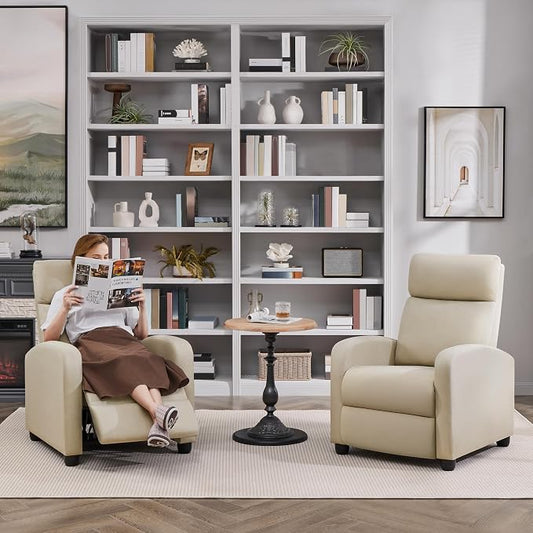 Topeakmart Fabric Recliner Sofa Push Back Recliner Chair Adjustable Modern Single Reclining Chair Upholstered Sofa with Pocket Spring Living Room Bedroom Home Theater Beige