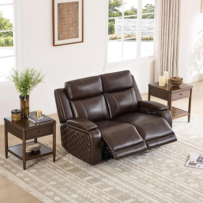 Watson & Whitely Genuine Leather Power Loveseat Recliner Sofa, Zero Gravity Reclining Loveseat with Power Headrest & Hidden Storage, Charging Ports, Dual Recliner Sofas for Living Room, Dark Brown