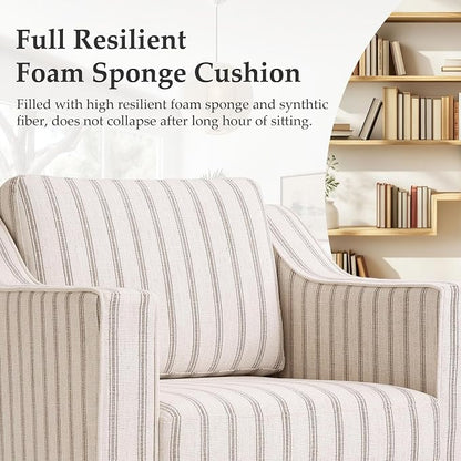Swivel Accent Chair, 360° Swivel Upholstered Club Armchairs for Living Room, Comfy Fabric Single Sofa Reading Chair with Deep Seat, Metal Swivel Base, Pinstripe Light Brown