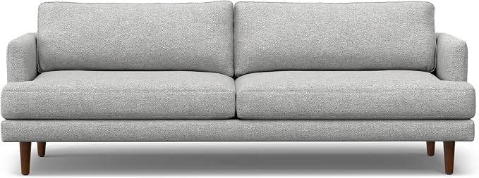 SIMPLIHOME Livingston 90-inch Wide Sofa in Mist Grey Woven-Blend Fabric, Handcrafted Mid-Century Modern Oversized 3-Seater Couch Sofa for Living Room or Family Room, Solid Wood Frame