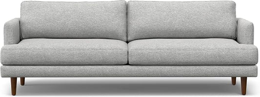 SIMPLIHOME Livingston 90-inch Wide Sofa in Mist Grey Woven-Blend Fabric, Handcrafted Mid-Century Modern Oversized 3-Seater Couch Sofa for Living Room or Family Room, Solid Wood Frame