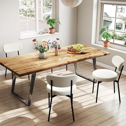 KROFEM Set of 4 Boucle Fabric Dining Chairs,White | Mid-Century Style Comfort Sponge Filled Seat Back Dining Room Chairs for Kitchen Dining Table