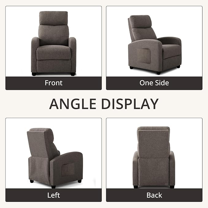 Recliner Chair for Living Room, Modern Adjustable Home Theater Seating Single Sofa Manual Push Back Armchair with Soft Linen Upholstery & High Backrest for Small Spaces, Linen-Gray