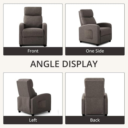 Recliner Chair for Living Room, Modern Adjustable Home Theater Seating Single Sofa Manual Push Back Armchair with Soft Linen Upholstery & High Backrest for Small Spaces, Linen-Gray