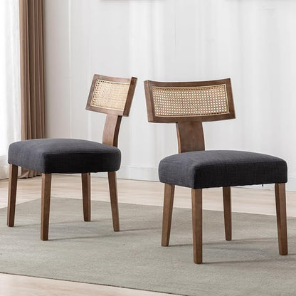 RIVOVA Rattan Dining Chairs Set of 2, Modern Fabric Upholstered Kitchen Chairs, Wooden Dining Room Chair Farmhouse Dinner Chair, Charcoal