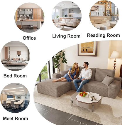 95" Cloud Sectional Couch with L-Shape Chaise, Modular Comfy Sofa Chaise Longue, Upholstered Corduroy Couches Sleeper with Deep Seat for Living Room Bedroom, No Assembly Required(Camel, Left Facing)
