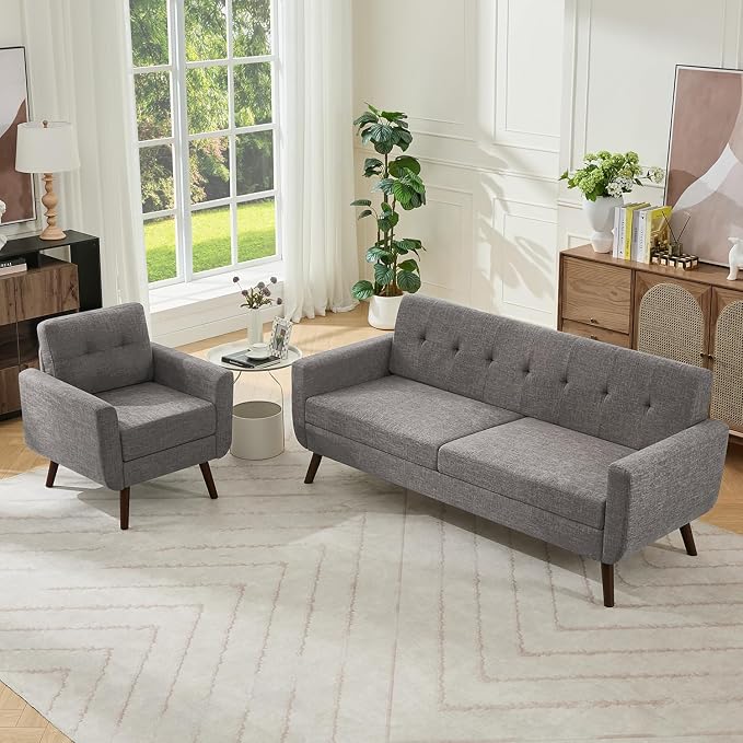 Tbfit Mid Century Modern Sofa Couch, Gray, Standard Sofa & Accent Chair | linen fabric