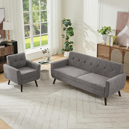 Tbfit Mid Century Modern Sofa Couch, Gray, Standard Sofa & Accent Chair | linen fabric