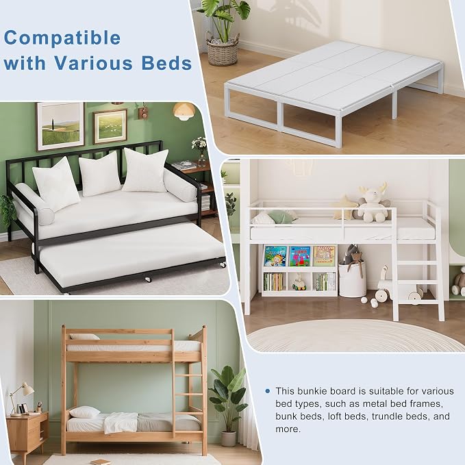 Lutown-Teen Bunkie Board King Under Mattress High-Density Polymer Mattress Support Board King Anti-Sag, Breathable, Moisture Resistant, Noise Minimizing, White