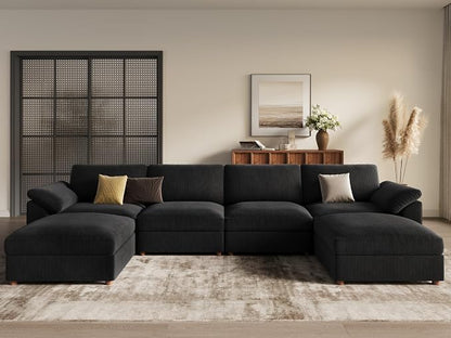 EASE MOOSE U Shape Sectional Sofa,Oversized Deep Seat Modular Couch,Modern Fashion Corduroy Cloud Sectional Sofa, Removable Cover,Black