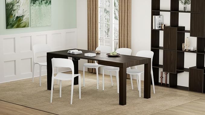 Mobili Fiver, First Extendable Table, 47.2(78.7) x31.5 in, Dark Walnut, for 6-8 People, Expandable Dining Table for Kitchen, Living Room, Italian Furniture