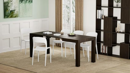 Mobili Fiver, First Extendable Table, 47.2(78.7) x31.5 in, Dark Walnut, for 6-8 People, Expandable Dining Table for Kitchen, Living Room, Italian Furniture