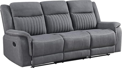 Lexicon Manual Double Reclining Sofa, Polished Microfiber Upholstered 3 Seater Manual Sofa Recliner for Living Room, Wall Hugger, Easy Assembly, Gray