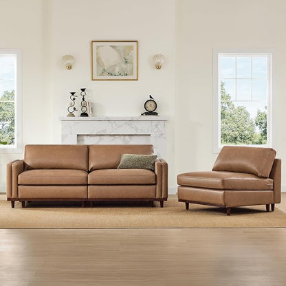 CHITA 118” Super Large Luxury Sectional Modular Sofa, Down Filled, 3 Seat Couch, Faux Leather in Camel