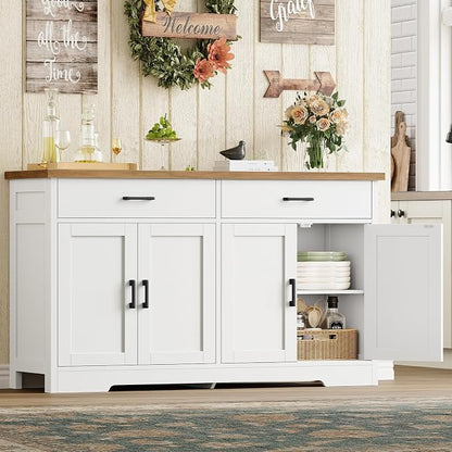 usikey Buffet Cabinet with Storage and 2 Drawers, Large Sideboard Buffet Cabinet with Adjustable Shelves and Doors, Modern Coffee Bar Cabinet, White