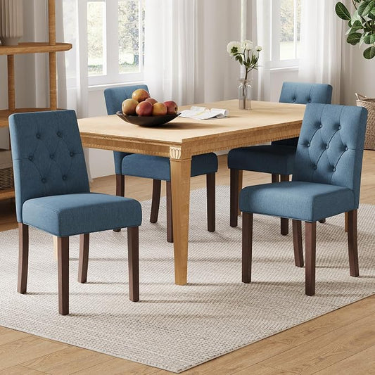 Upholstered Dining Chairs Set of 4 - Modern Parsons Kitchen & Dining Room Chair with Diamond Tufted Back, Solid Wooden Legs for Apartment, Café, Vanity