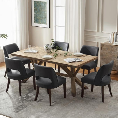 VKNOW Modern Dining Chairs Set of 6 with Rubberwood Legs, Black | Faux Leather, Curved Back, For family, Kitchen Dining Room Restaurant Reception Room, No wobble, 80% pre-installed