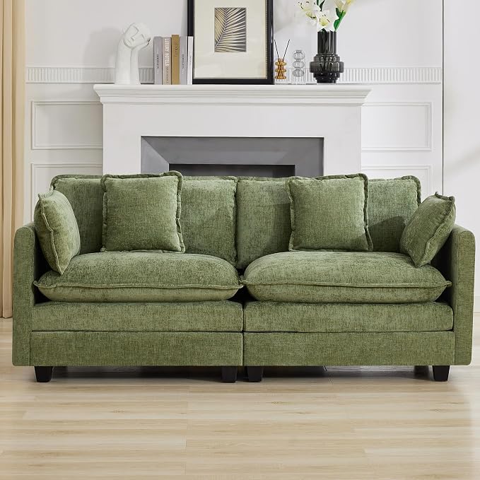 76" Cloud Loveseat Sofa, Modular Sectional Couch with Deep Seats and Double-Layer Thick Cushions, Chenille Upholstered 2-Seat Sofa for Living Room Apartment,Green