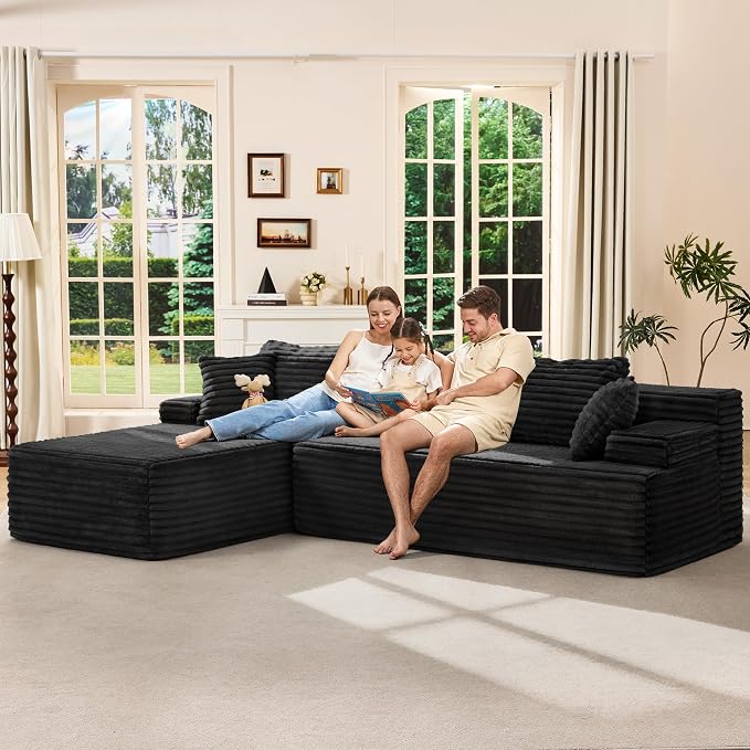 Hobestluk Boneless Couch Modular Sectional Sofa L-Shape Oversized Chaise | 108" Left Facing Chaise Charcoal,Memory Foam,Removable Cover,Non-slip Bottom,No Assemble Required,Living Room Furniture