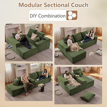 Sectional Couches for Living Room Cloud Couch Sofa with L-Shape Couch in a Box Upholstered Boneless Couchs Modern Modular Sectional Couch with Chaise (Green,B-3 Seater-Left-Facing Chaise-96 inch)