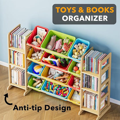 SpaceAid Toy Storage Organizer with 6 Shelves and 12 Bins, Toy Organizers Storage Bookshelf, Kids Bin Shelf Toys Box Bookcase for Bedroom Playroom Organization Room Decor, Multi-Colored