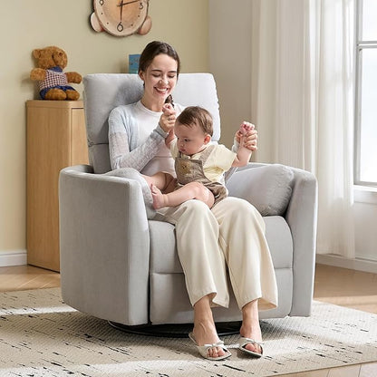 Jocisland Power Recliner Nursery Chair for Adults, Electric Swivel Rocking Glider with USB & Type-C, Soft Fabric Armchair with 2 Pillows, Cozy Reclining Sofa for Living Room, Bedroom, Light Grey