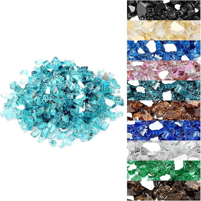 Onlyfire 10 pounds Fire Glass for Propane Fire Pit and Gas Fireplace, 1/2 Inch Reflective Firepit Glass Rocks for Fire Pit Table and Fire Bowl, Caribbean Blue