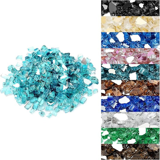 Onlyfire 10 pounds Fire Glass for Propane Fire Pit and Gas Fireplace, 1/2 Inch Reflective Firepit Glass Rocks for Fire Pit Table and Fire Bowl, Caribbean Blue