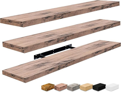 Sorbus Floating Shelves for Wall - 35 Inch Long Bathroom Shelves, Wall Decor for Bedroom, Kitchen, Living Room & Book Storage - Mounted Floating Shelf with Invisible Brackets (Mahogany, 3 Pack)