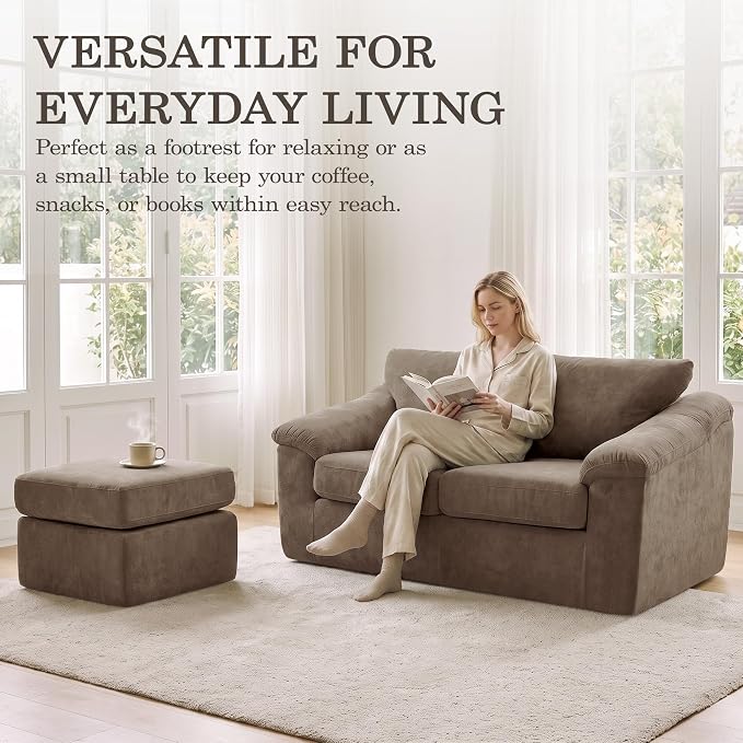 L Shaped Boneless Couch, Modern Loveseat Sofa with Ottoman, Floor Cloud Couch Sets with Extra Comfy Soft Deep Seats for Living Room, Apartment, No Assemby, Brown