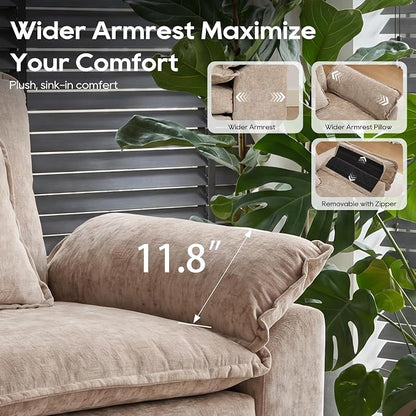 URRED Oversized Modular Sectional Sofa, 122" L Shaped Modern Comfy Cloud Couch with Movable Ottoman & Pillows, Deep Seat Couches for Living Room, Bedroom or Apartment (Chenille Khaki, 122" L Shaped)