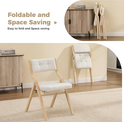 Folding Dining Chairs with Cushion Set of 4,Padded Foldable Dining Chairs,Portable Wooden Folding Chairs with Seat for Dining Rooms Kitchen Wedding Party Indoor Velvet Beige