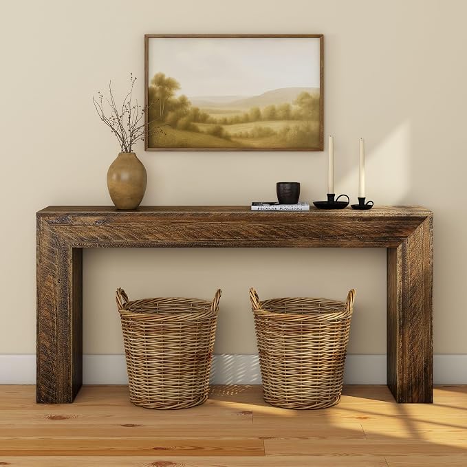 Plank+Beam 66 Inch Camden Console Table - Solid Pine Wood, Easy Assembly for Living Room or Entryway, Rustic Barnwood