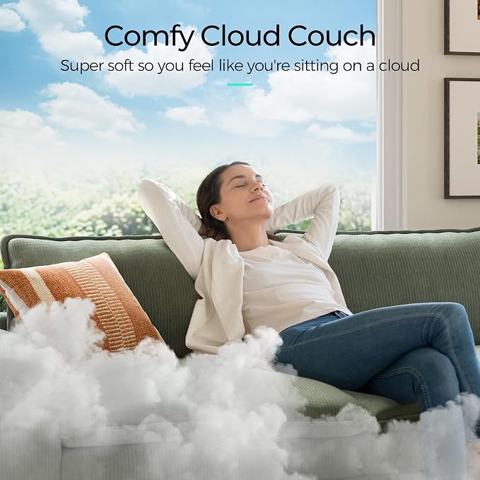 LINSY HOME Modular Sectional Sofa 6 Seat Couch Corduroy Cloud Couch with Deep Seat, Modern C-Shaped Cloud Couch for Living Room, Office, Bedroom, Green