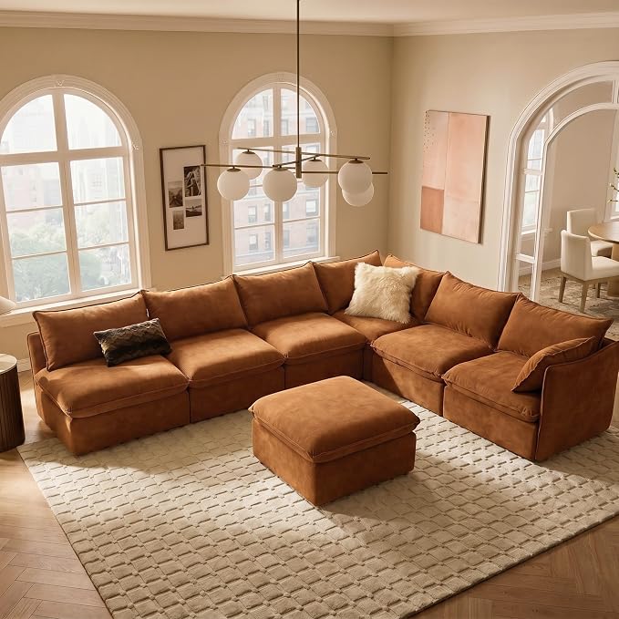 Cloud Modular Hosting Sectional, Oversized Deep Seat Comfort, Luxe Chenille | Fully Removable Washable Covers, Memory Foam Seat Cushions, Storage Ottoman, Premium Fabric