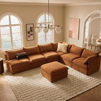 Cloud Modular Hosting Sectional, Oversized Deep Seat Comfort, Luxe Chenille | Fully Removable Washable Covers, Memory Foam Seat Cushions, Storage Ottoman, Premium Fabric