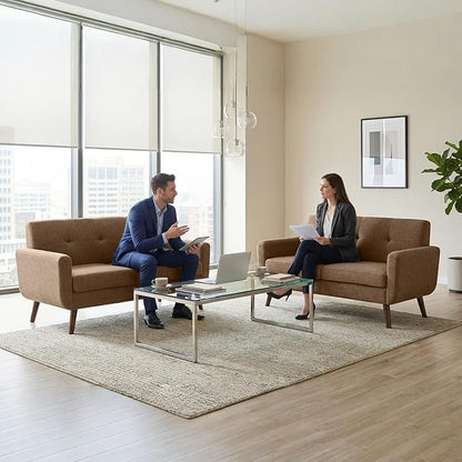 Tbfit 56" W Loveseat Sofa, Mid Century Modern Decor Love Seat Couches for Living Room, Button Tufted Upholstered Small Couch for Bedroom, Solid and Easy to Install Love Seats Furniture, Brown