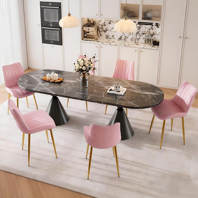 VECELO Dining Chairs Set of 6, Velvet Fabric & Metal Frame, Mordern Style for Kitchen, Living Room,Offcie, Pink