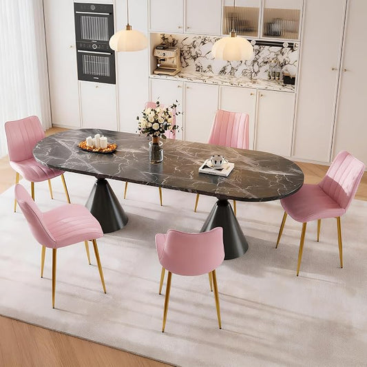 VECELO Dining Chairs Set of 6, Velvet Fabric & Metal Frame, Mordern Style for Kitchen, Living Room,Offcie, Pink