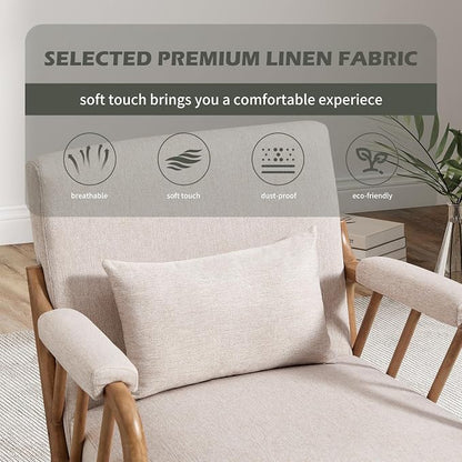 INZOY Accent Chairs Set of 2, Mid Century Modern Accent Chair with Wood Frame, Upholstered Reading Armchair with Soft Linen Fabric, Accent Chair for Living Room Bedroom Apartment, Easy Assembly, Beige