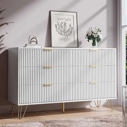 MAISONARIA White Dresser for Bedroom, Modern Dresser with Gold Metal Handles & Chests of Drawers, Wood Chest of Drawers for Bedroom